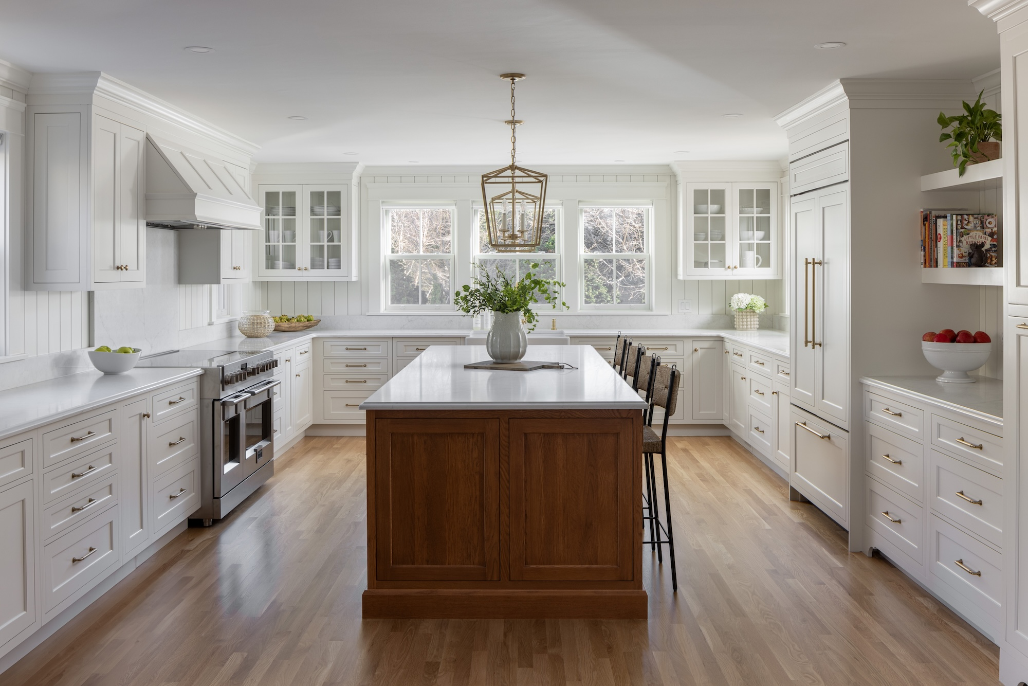 Warm White & Pecan: A Classic Kitchen Design in Barrington, RI