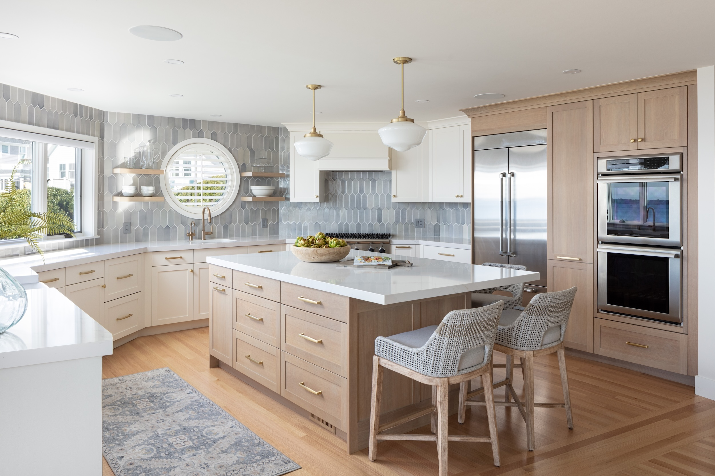 Bay Views: White Oak & White Painted Cabinet Kitchen Design